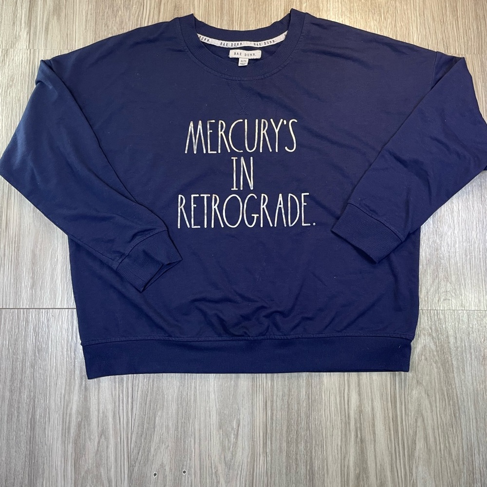 RAE DUNN Mercury in Retrograde Long Sleeve Navy Blue Sweatshirt Size XL